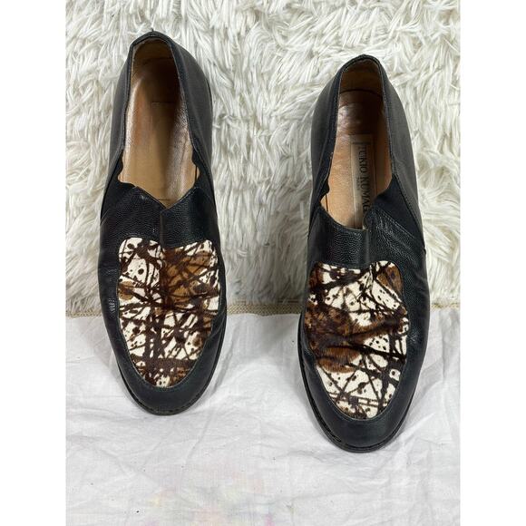 VINTAGE Tokio Kumagai Paris Shoes Mens Size 9 Black Brown Haircalf Loafers 80s